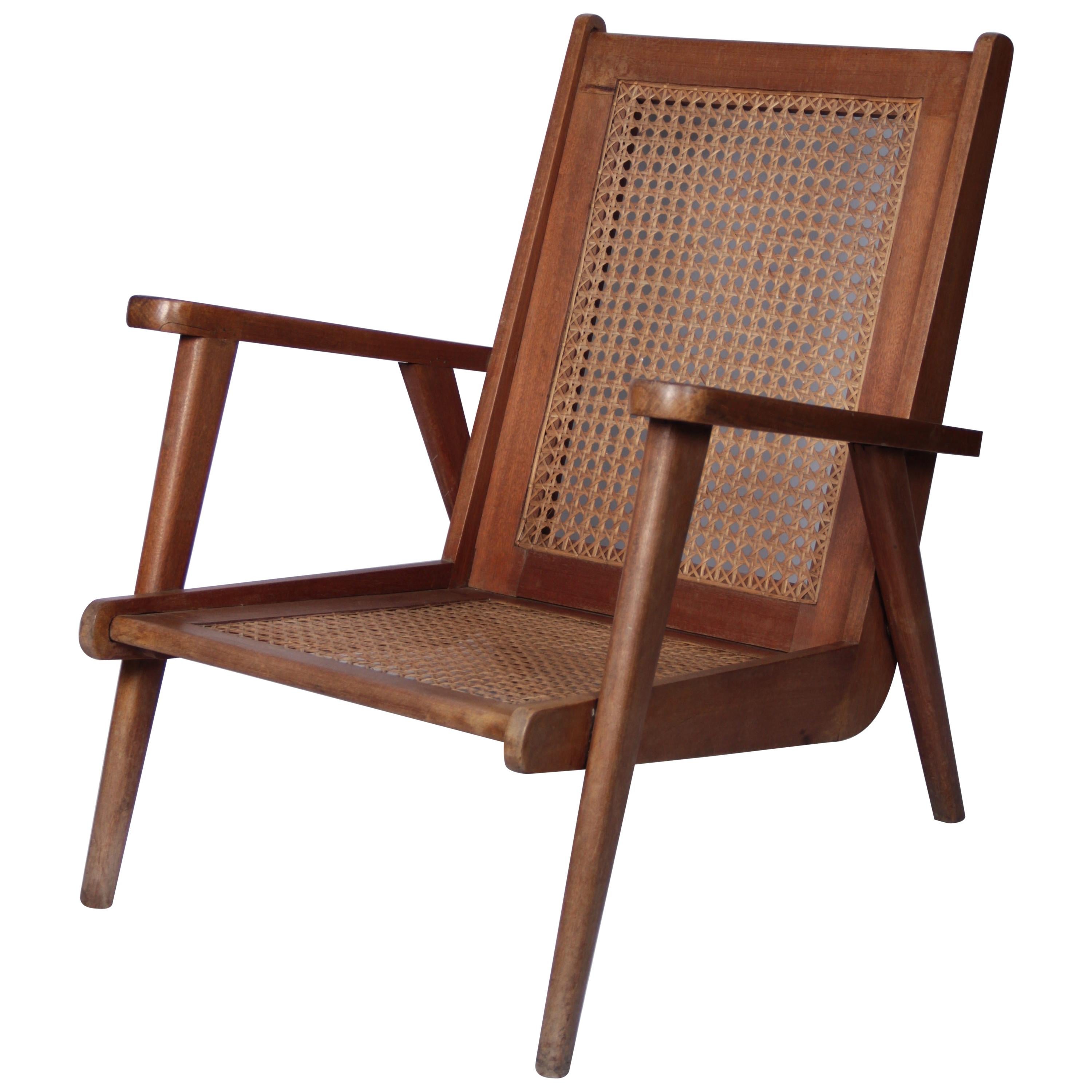 French 1950s Oak Lounge Chair For Sale