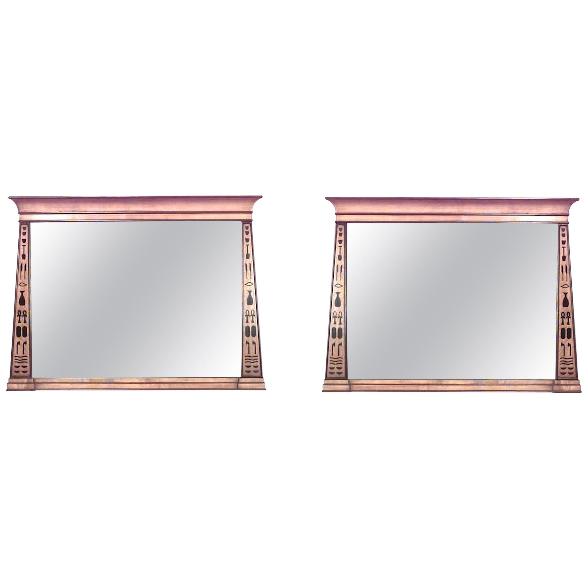 Pair of Egyptian Neoclassic Style Maple Inlaid Wall Mirrors
