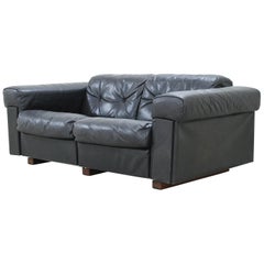 De Sede 2-Seat Sofa Black Leather Sofa, 1970