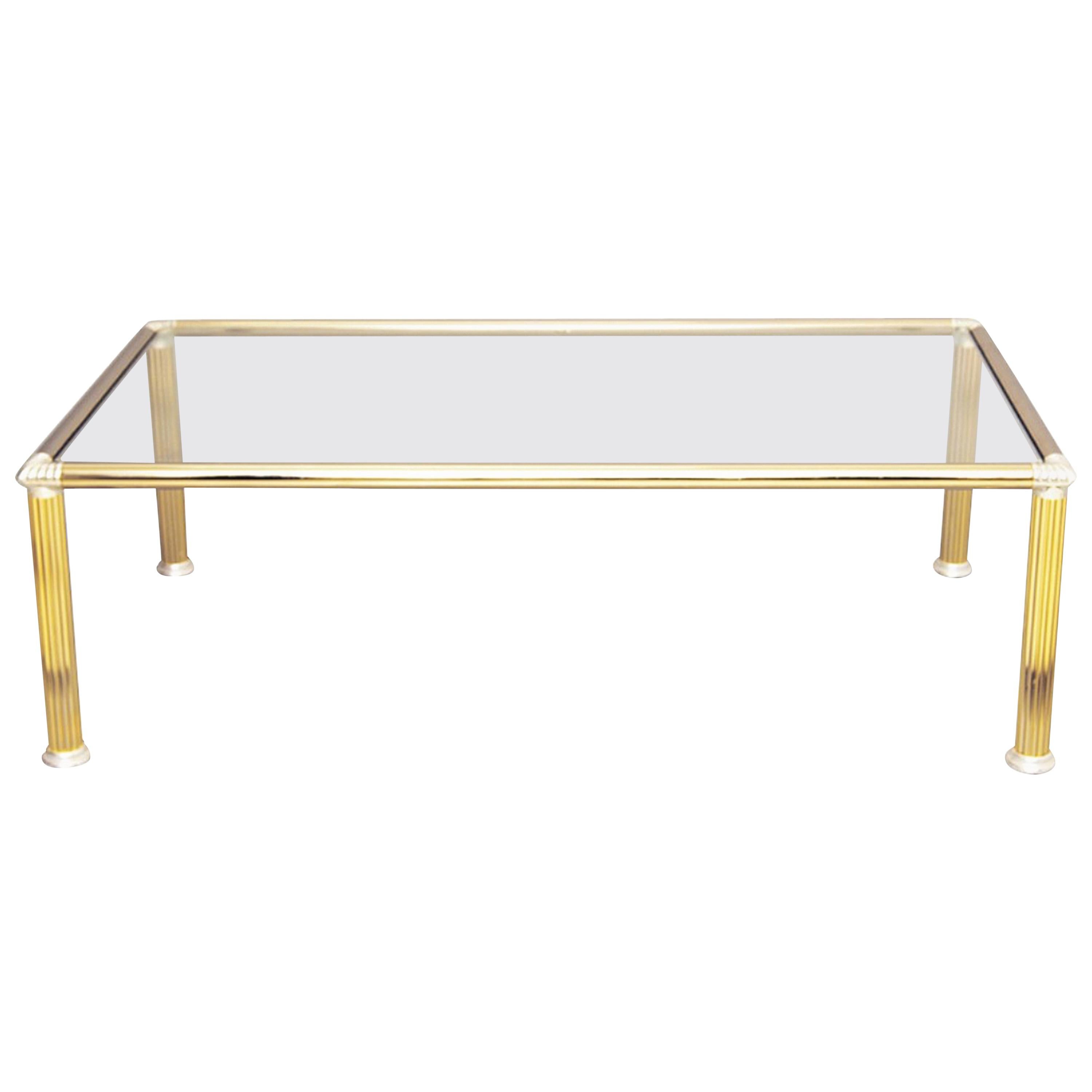 Vintage Chrome and Brass Column Legs Coffee Table For Sale