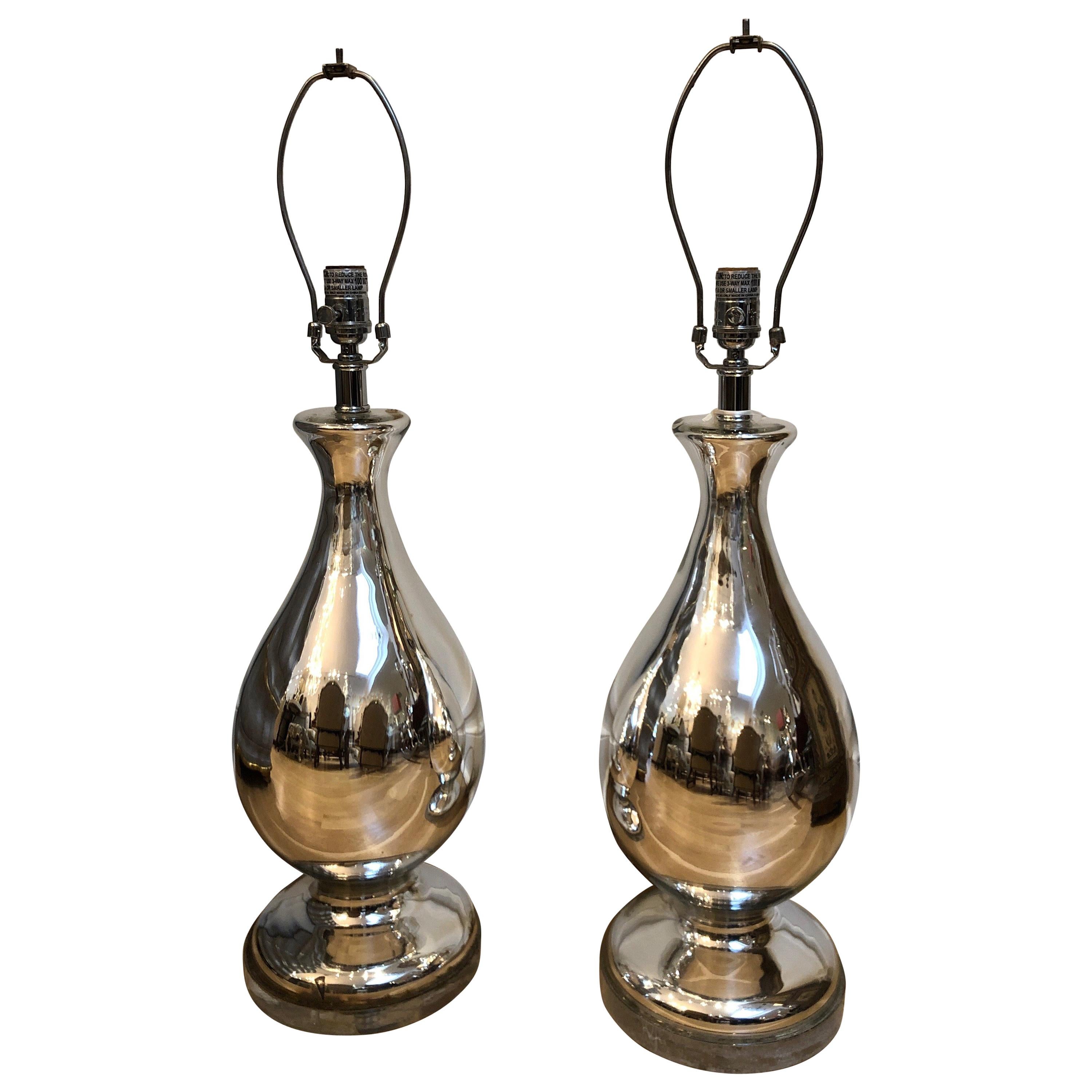Pair of Vintage Mercury Glass Lamps with Lucite Base, Cindy Ciskowski