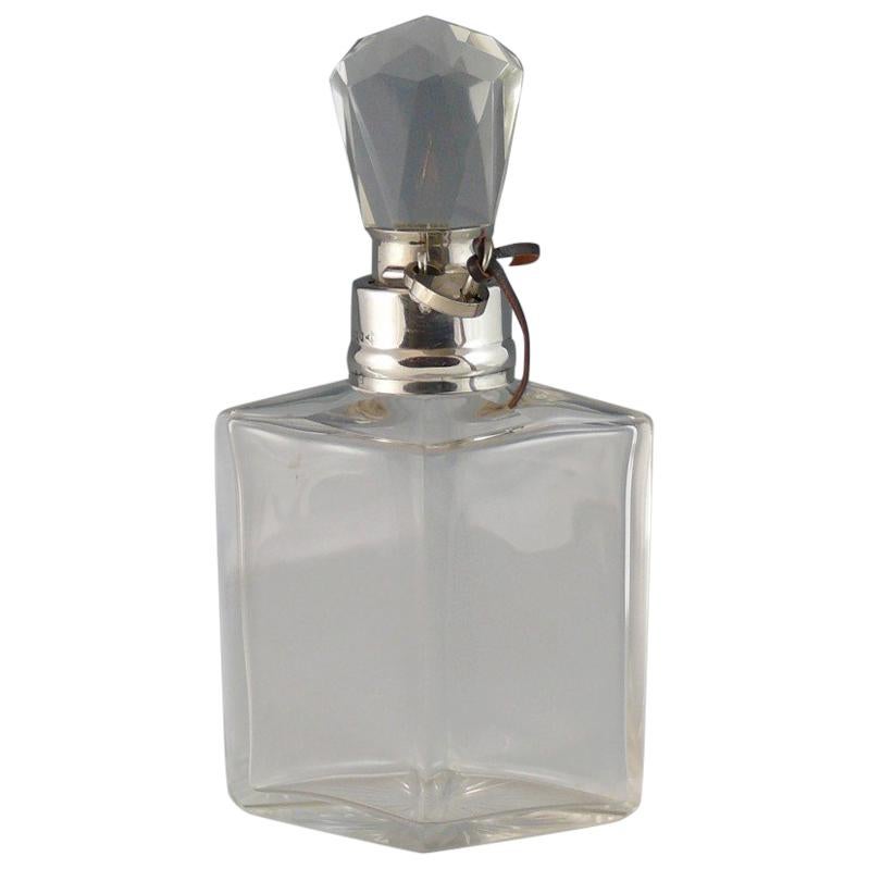 Small Cut Glass and Sterling Silver Collared Locking Decanter, hallmarked 1917