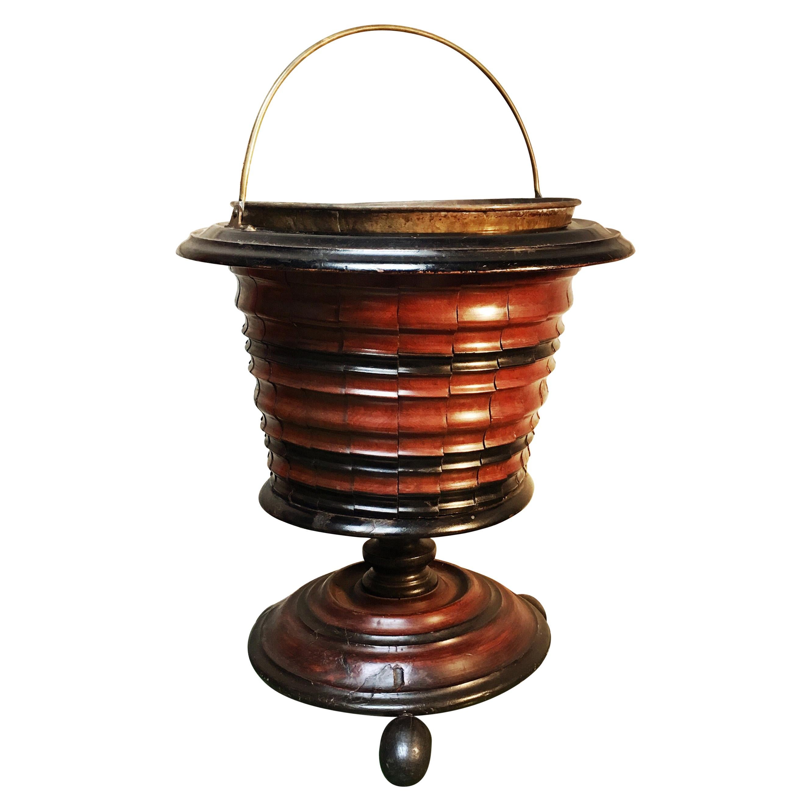 Dutch Walnut Coal Bucket with Brass Liner For Sale
