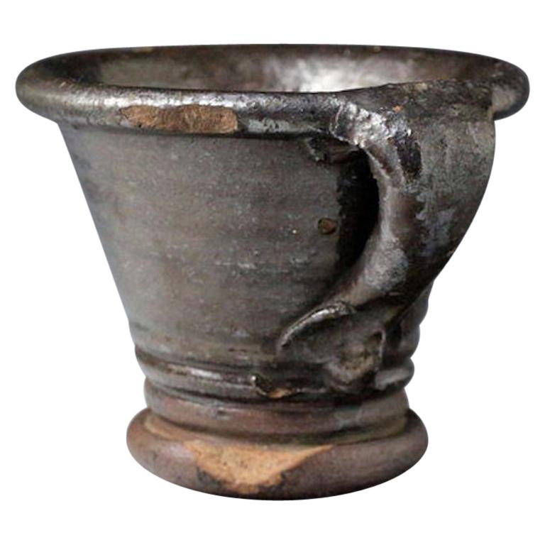 English Earthenware 17th Century Mortar the Handle with a Pinched Terminal For Sale