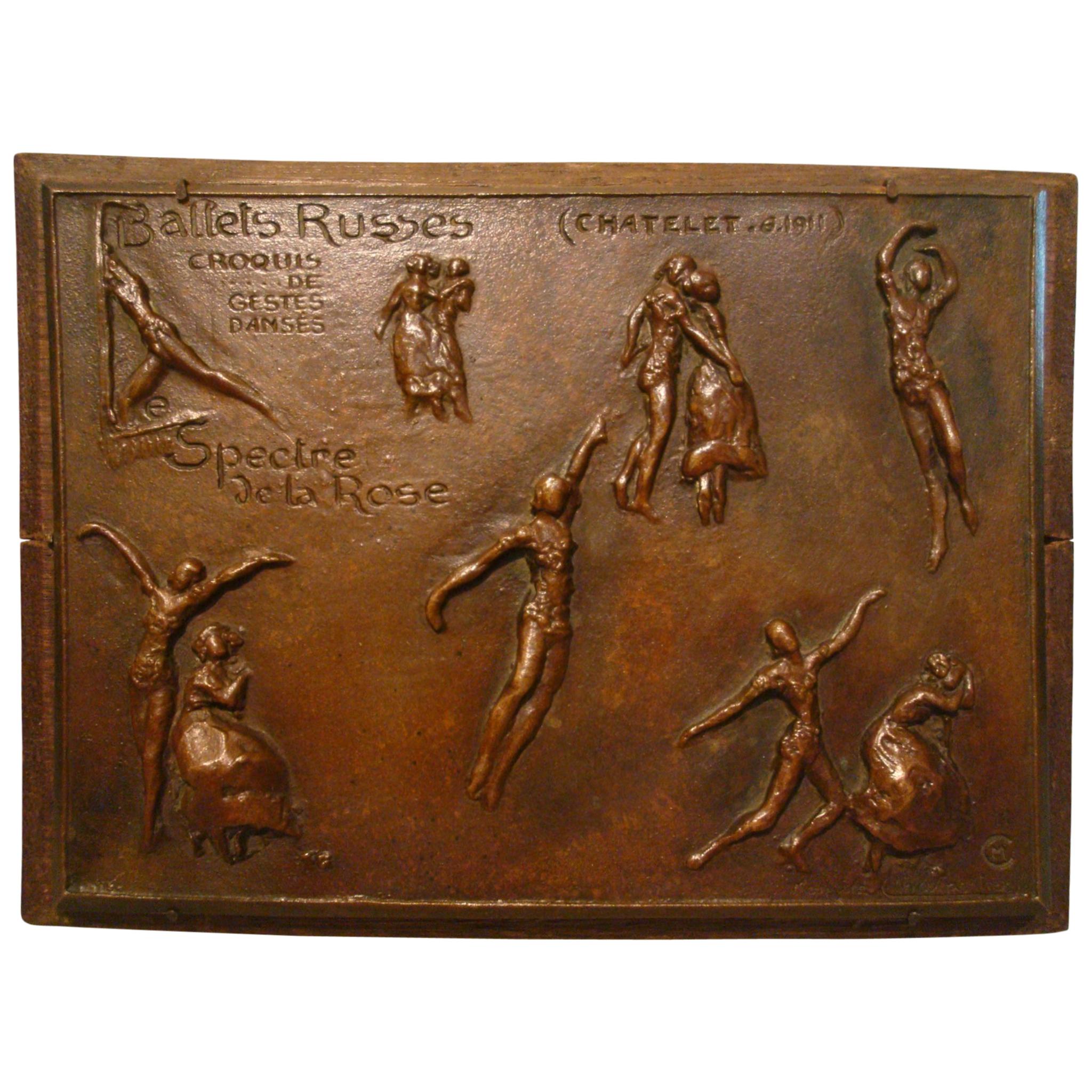 Ballet Russian Dansers Bronze Relief Plaque by Maurice Charpentier-Mio