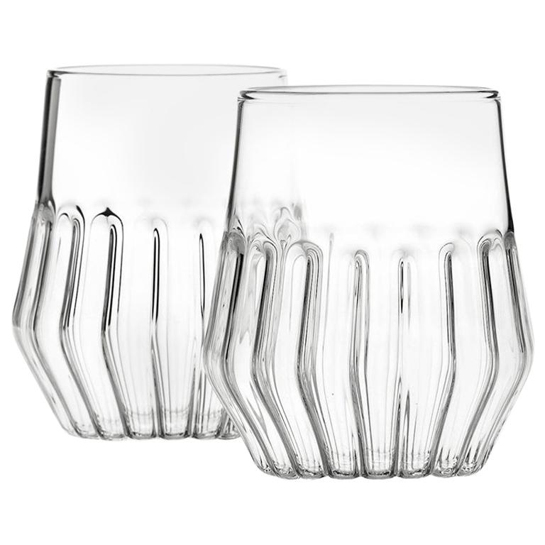 EU Clients Pair of Czech Contemporary Mixed Medium Water Wine Glasses, in Stock