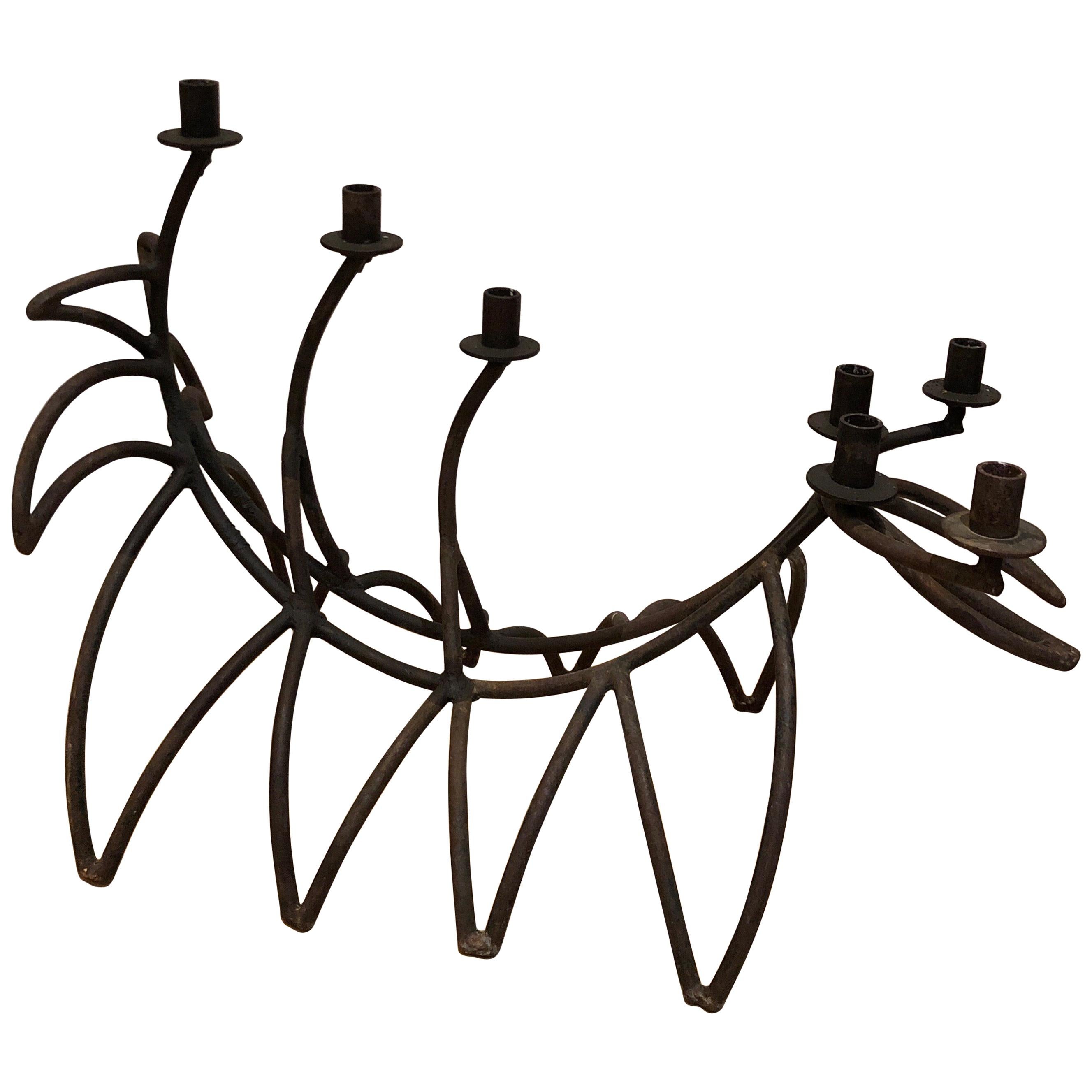 Hand Forged Midcentury Iron Candelabra, 7-Light For Sale