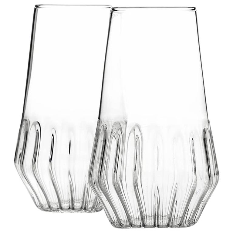 EU Clients Pair of Czech Contemporary Mixed Flute Champagne Glasses, in Stock