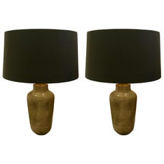 Gold Faux Shagreen Pair Lamps, China, Contemporary