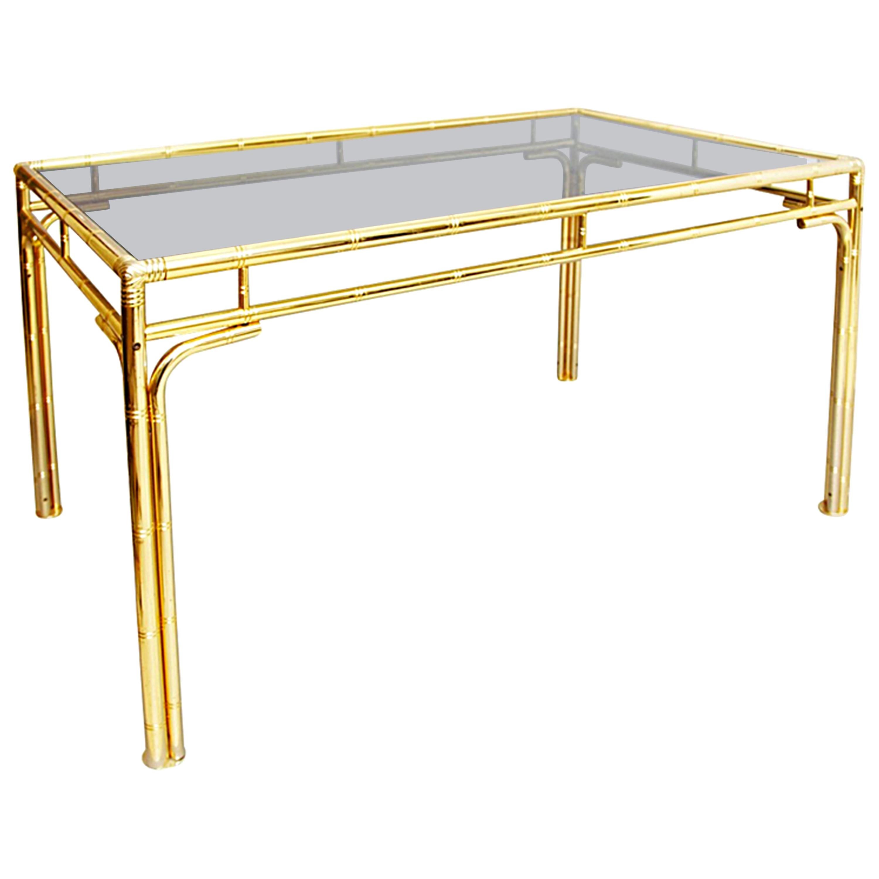Brass Faux Bamboo Dining Table For Sale