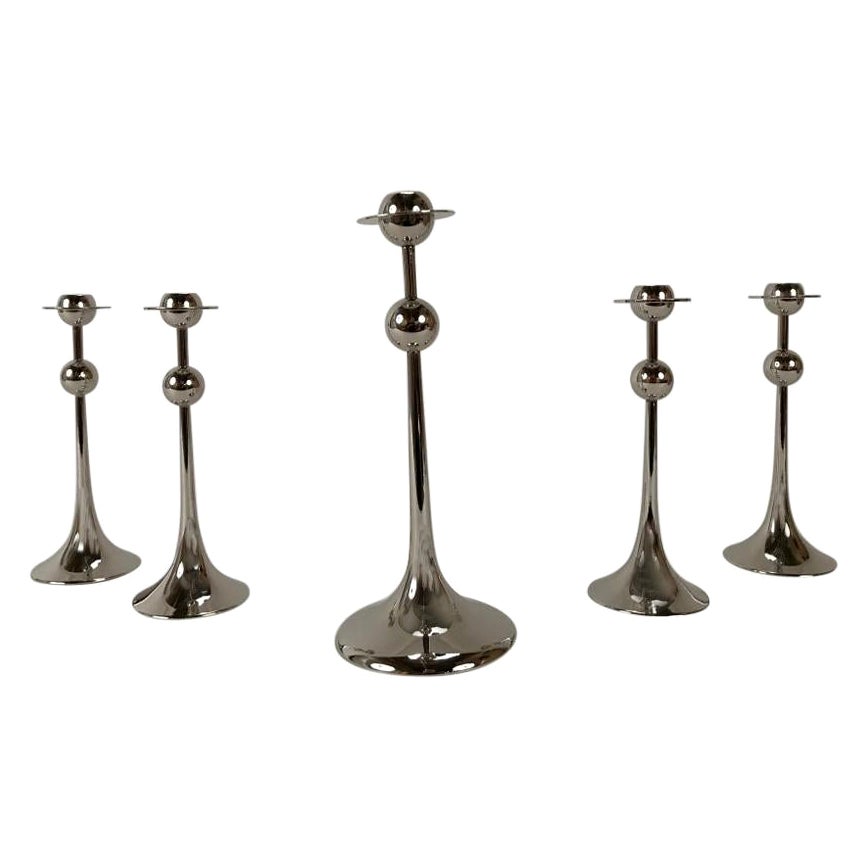 Swedish Modern Set of 5 Candlesticks by Kjell Engman for Gense For Sale