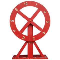 Retro Red Wooden Folk Art Fairground Spinner Wheel 