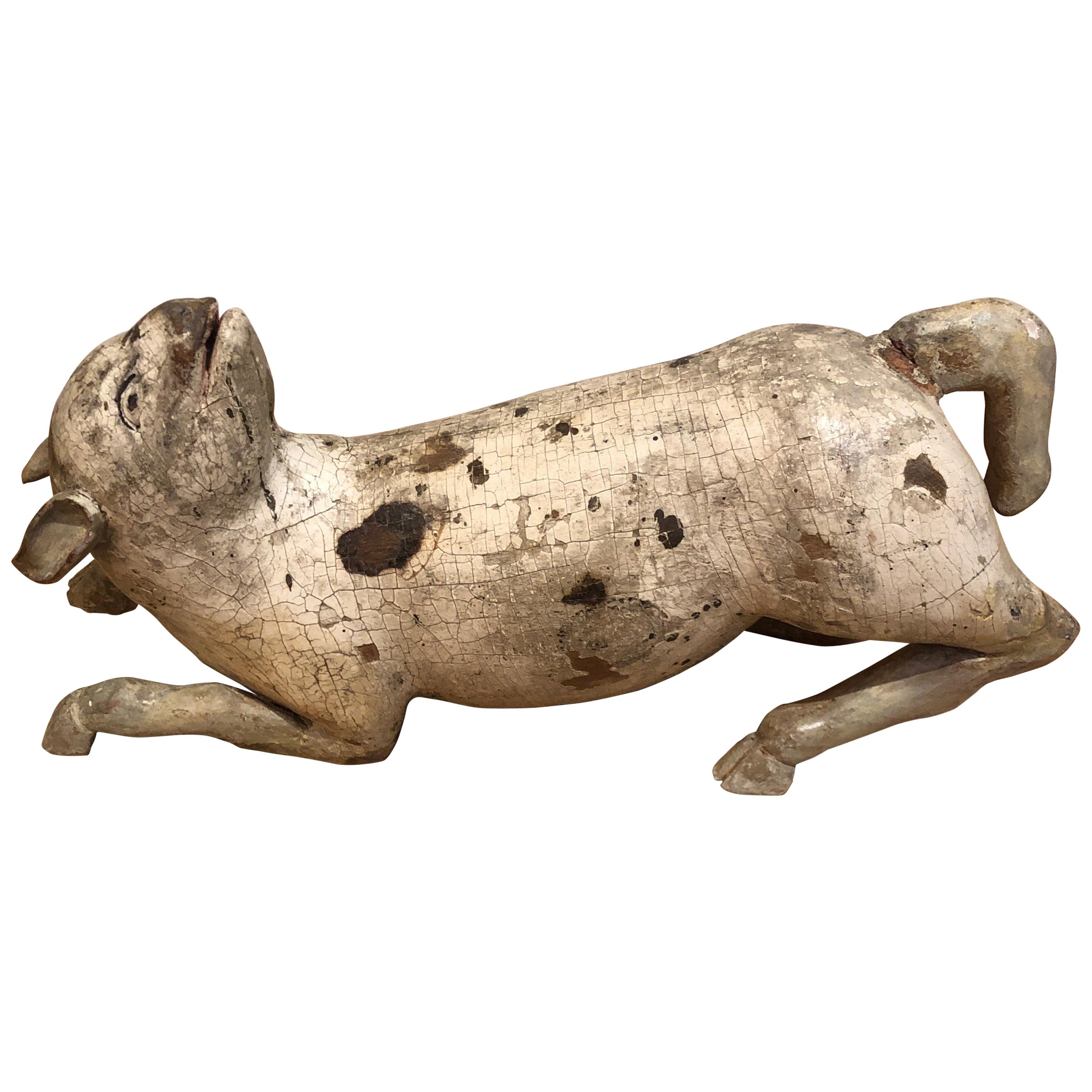 Ancienne chèvre chinoise en bois sculpté d'art populaire en vente