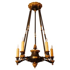 19th Century French Charles X Ormolu and Bronze Chandelier with Five Lights