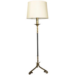 Spanish Gilt Wrought Iron Floor Lamp with Leather Wrapped Stem