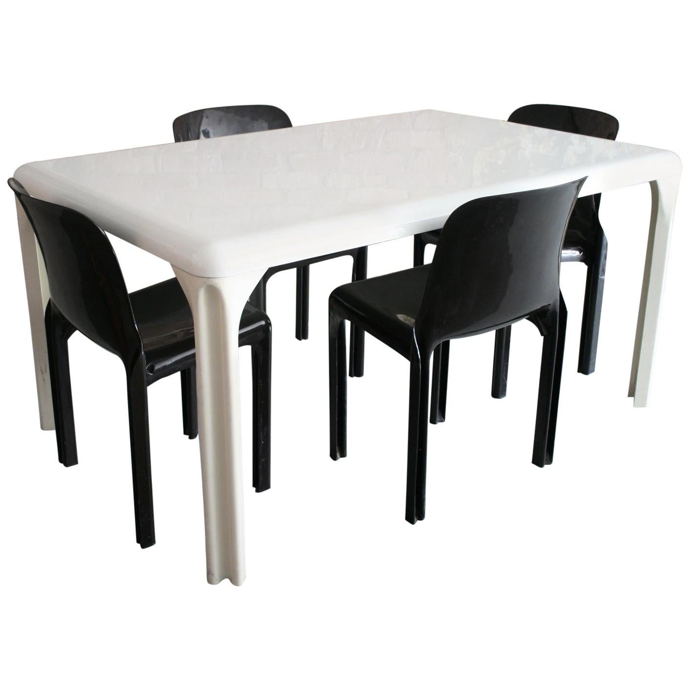 Vico Magistretti Selene White Rectangular Dining Table and Four Chairs Set