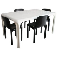 Vico Magistretti Selene White Rectangular Dining Table and Four Chairs Set