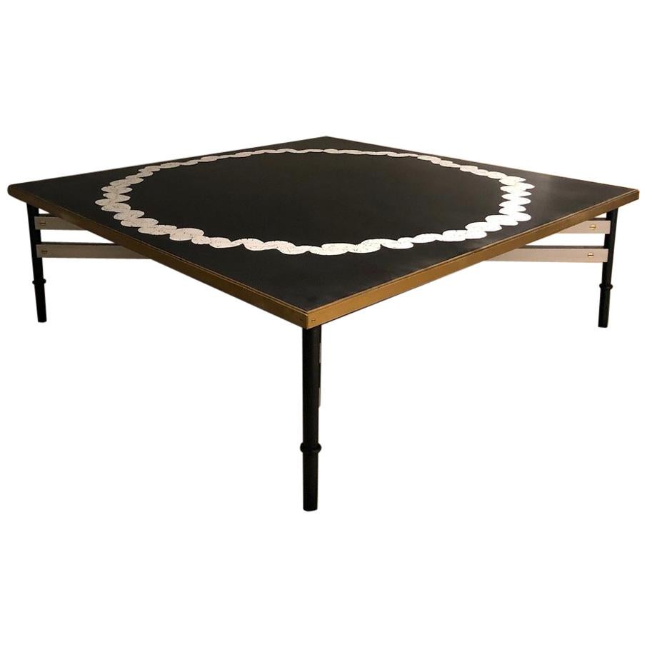 Couronne Coffee Table, Square Black, Coquille D'Oeuf Cracked Eggshell Pattern For Sale