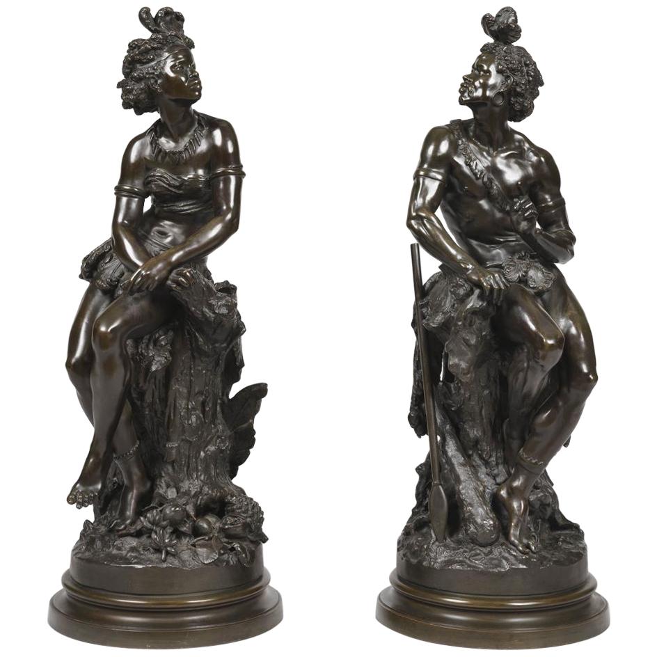 Pair of 19th Century French Figurative Bronzes by Eugène Piat