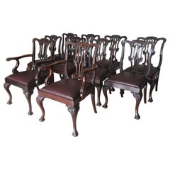 Antique Chippendale Ball & Claw Mahogany Wood Dining Armchairs and Chairs, 19th Century