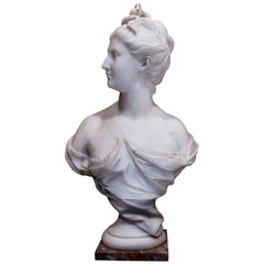 19th Century French Carrara White Marble Bust, Diana Goddess of the Hunt