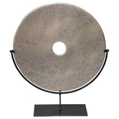 Grey and White Textured Marble Disc Sculpture, China, Contemporary