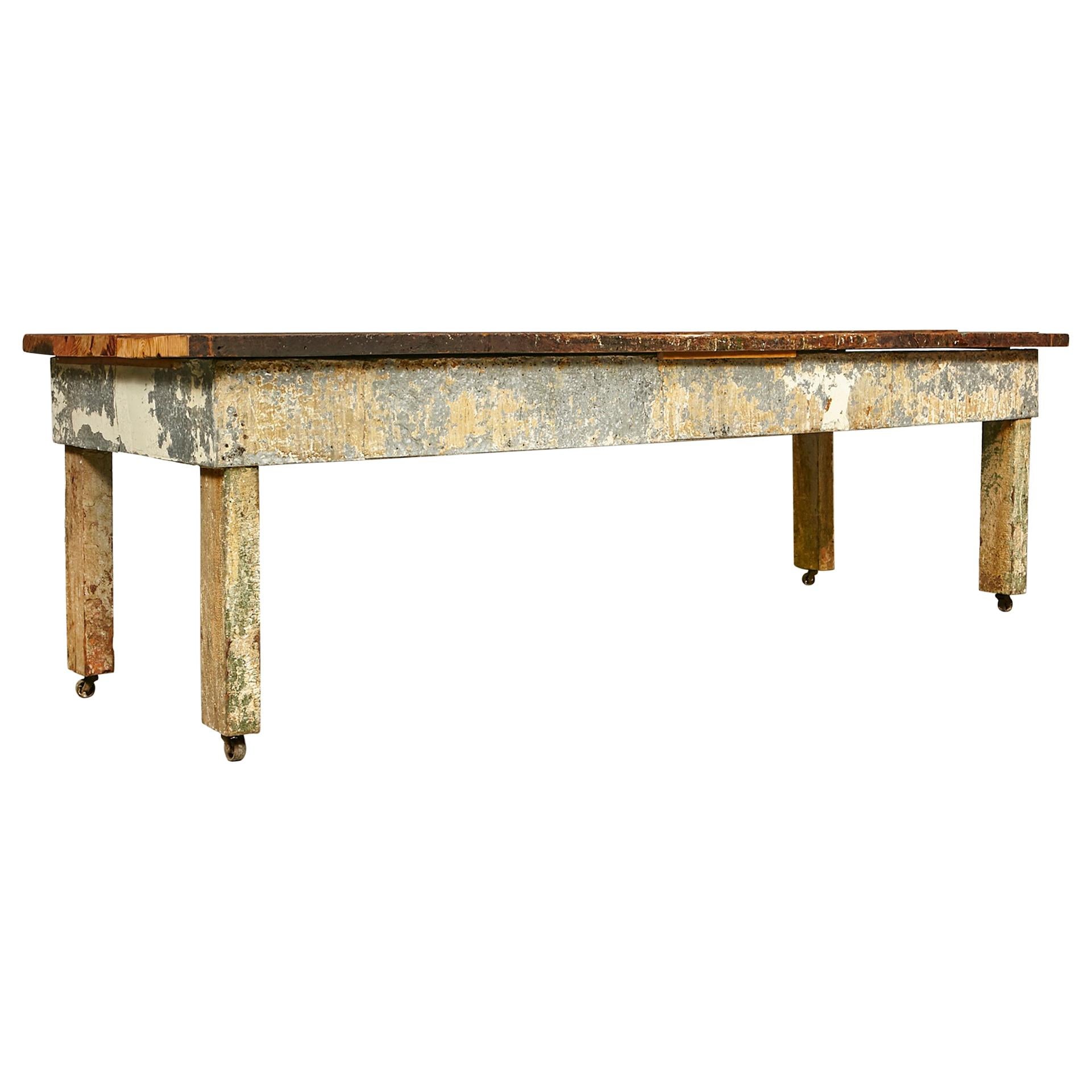 Rustic Wood Plank Top Country Table For Sale