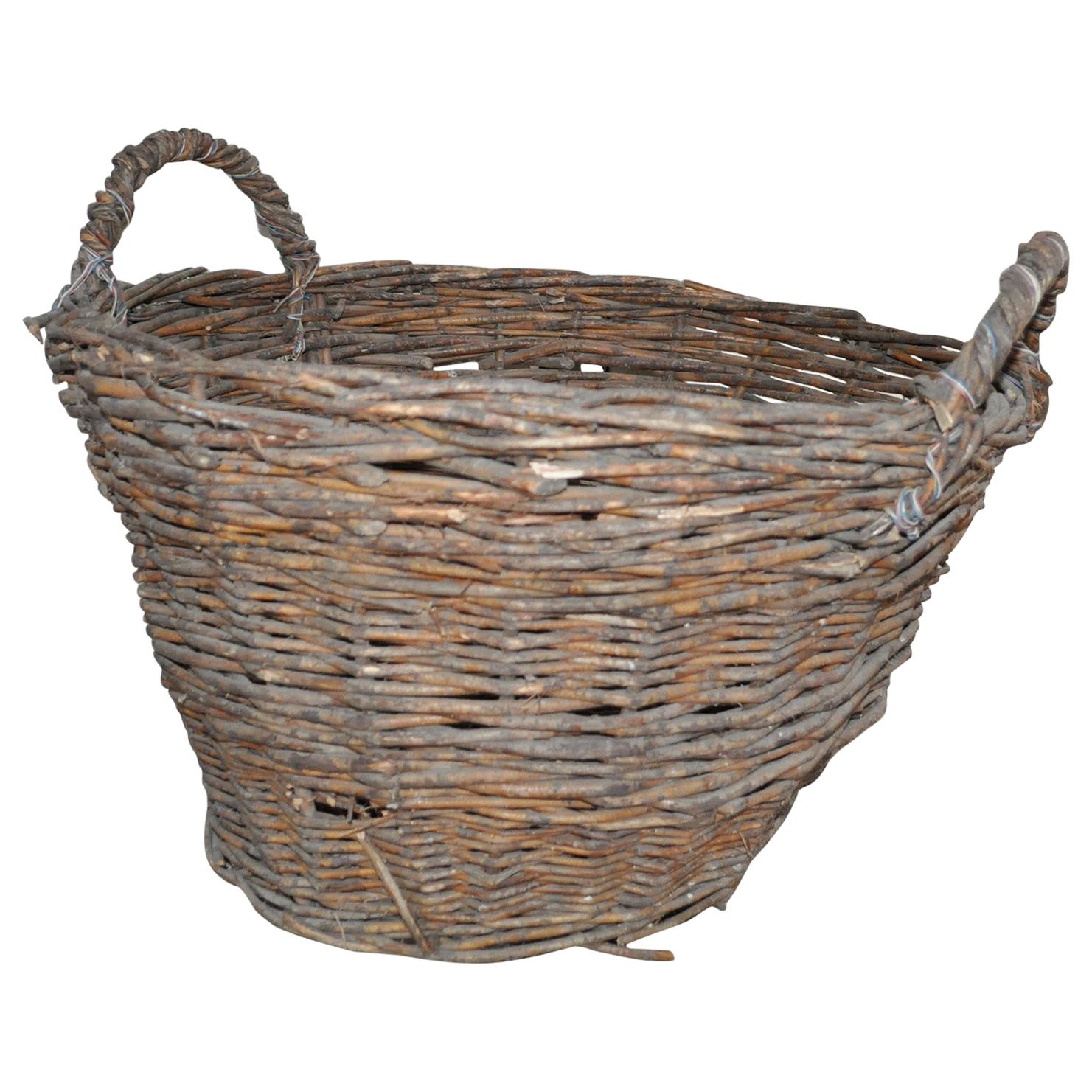 Vintage Basket with Handles from Hungary, circa 1940s For Sale