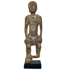 Antique Carved Wood Folk Art Decorative Sculpture Statue Man on Ebonised Plinth