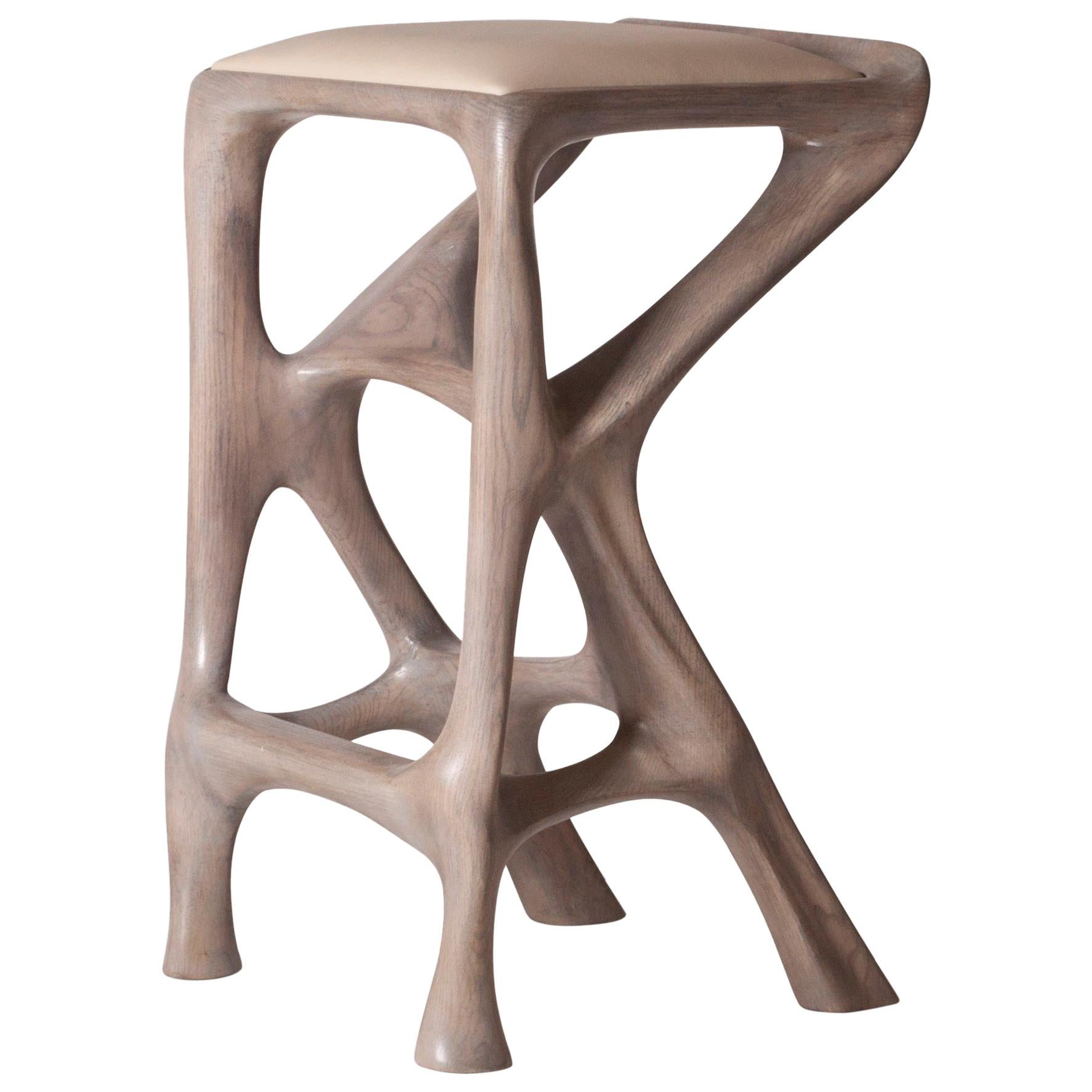 Amorph Chimera Bar Stool in Gray Oak stain on Ash wood counter height For Sale
