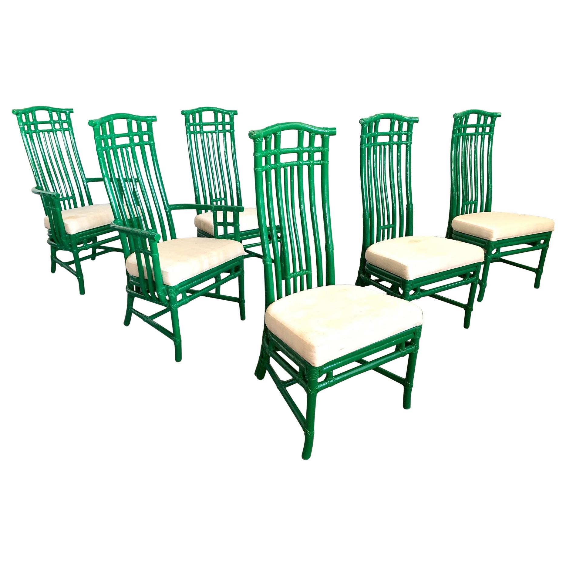 Set of Six Bamboo Pagoda Dining Chairs by McGuire