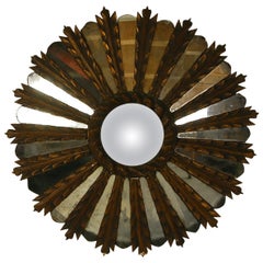  20th Century French Carved and Gilded Wooden Mirror Sunburst Starburst
