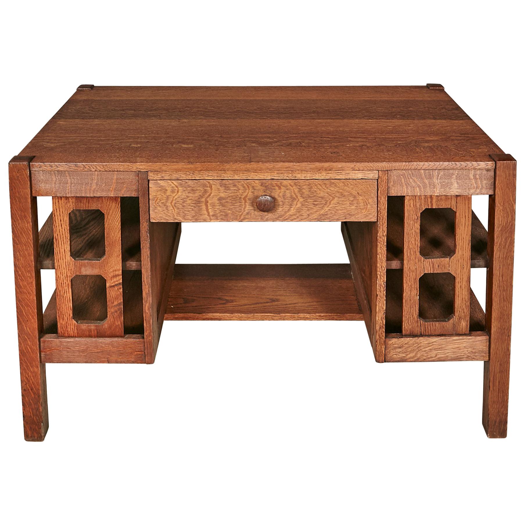 Arts & Crafts Mission Oak Wood Desk For Sale