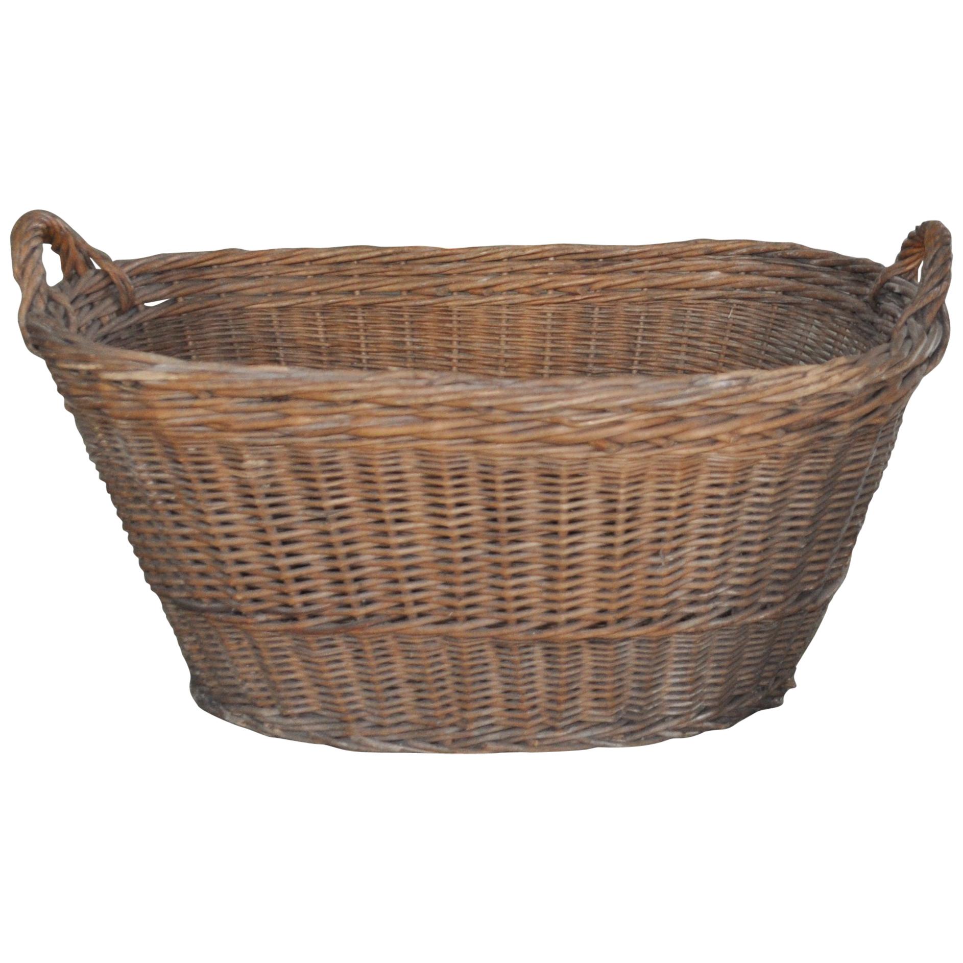 Rustic Wood Basket, circa 1940s For Sale