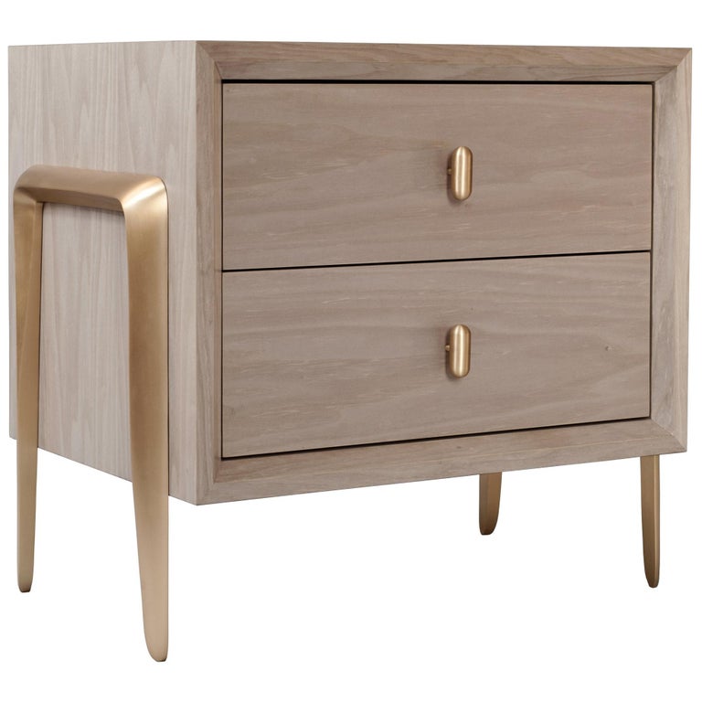 Serge Bedside Table by DeMuro Das in Matte Light Grey Tulip with Bronze