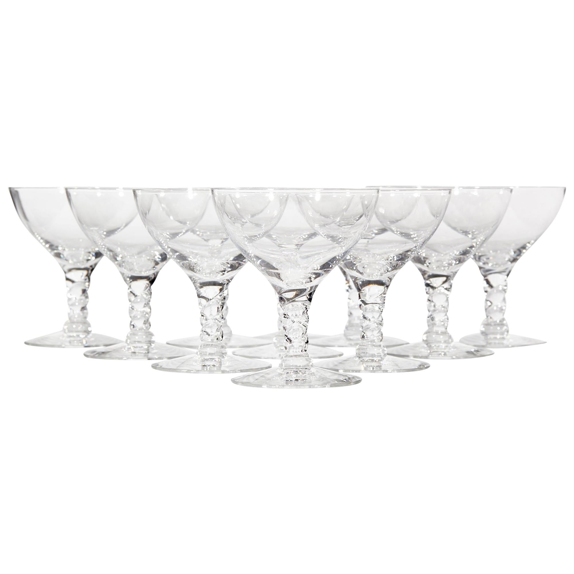1960s Twist Stems Glass Coupes, Set of 10
