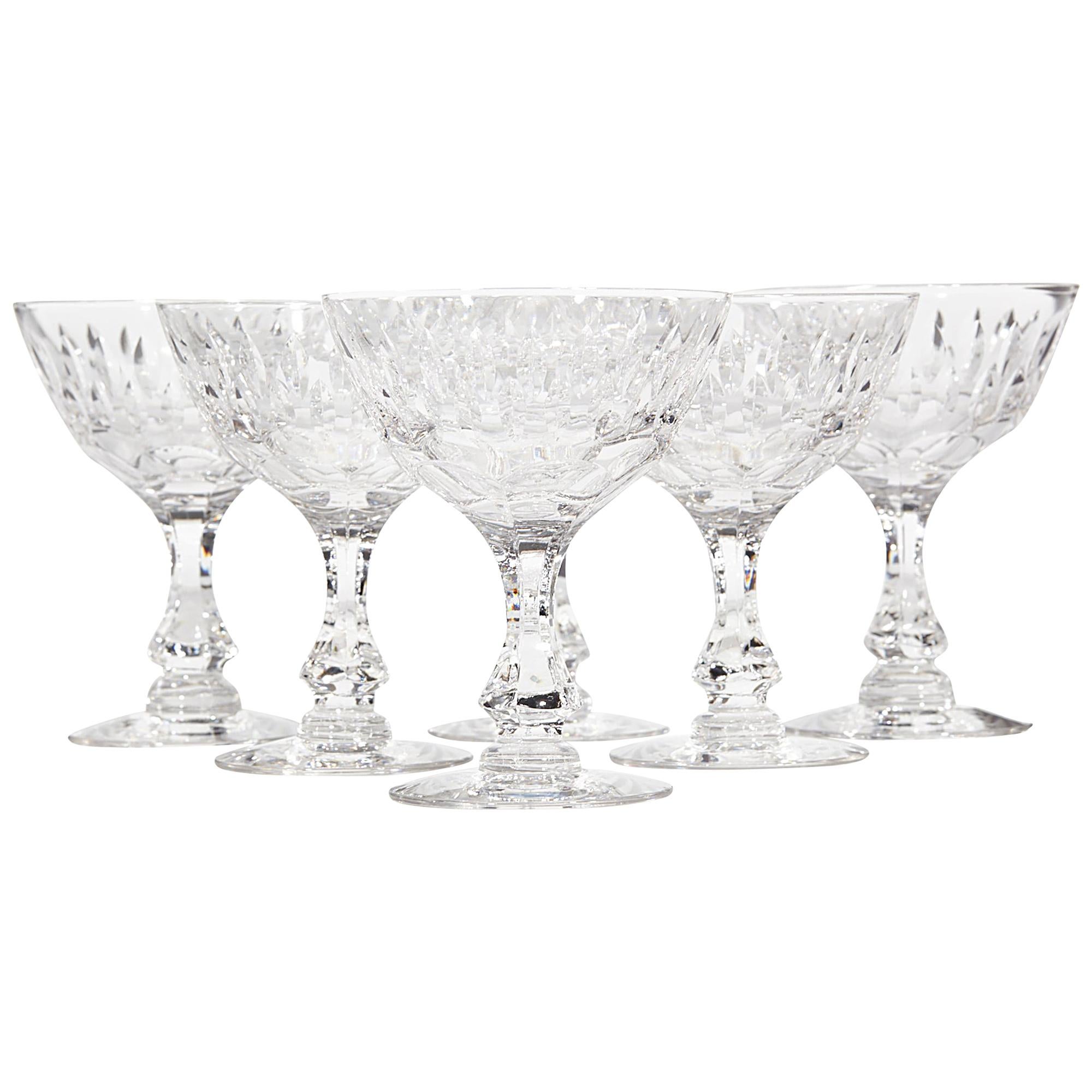 1950s Wheel-Cut Glass Coupes, Set of 6 For Sale
