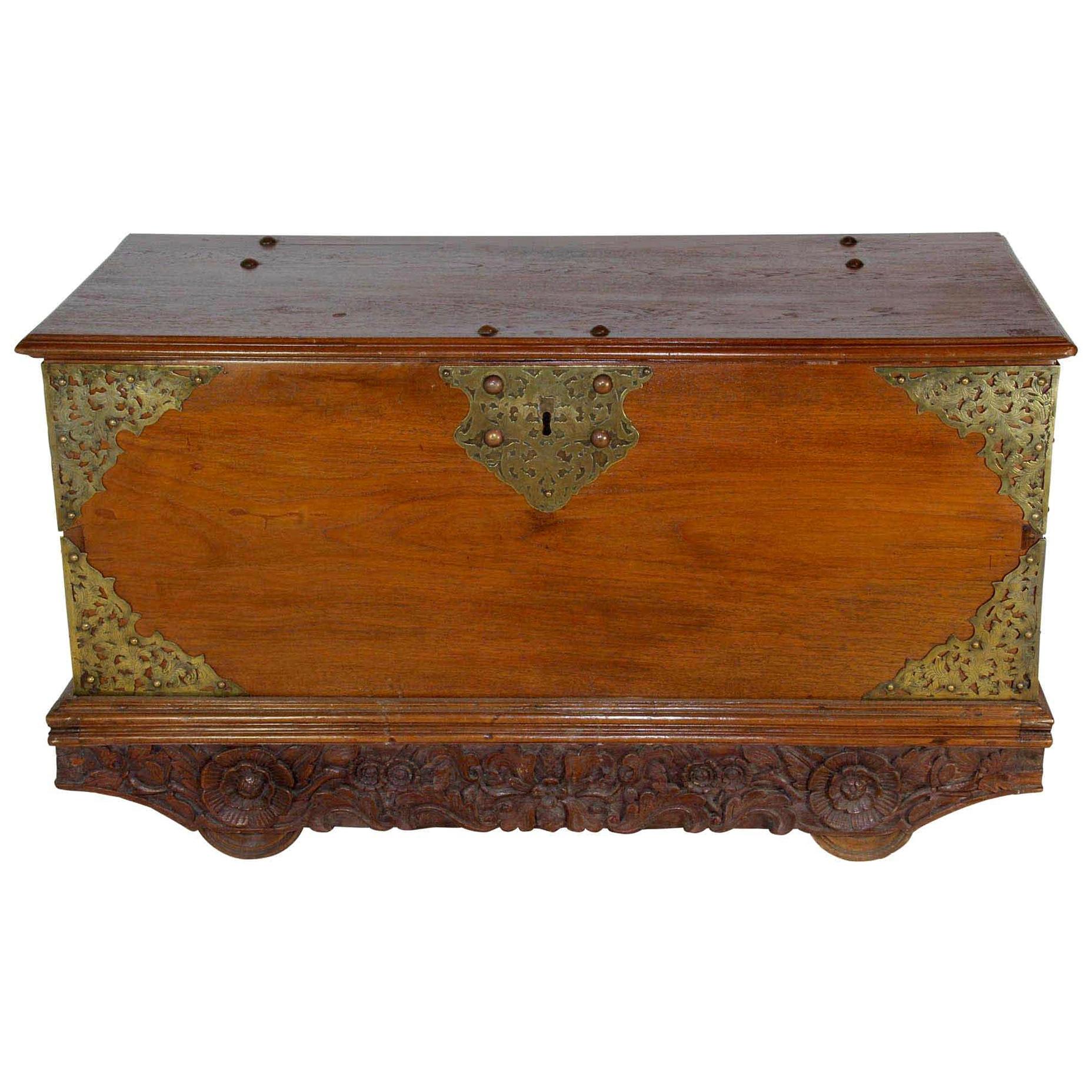 Wheeled Trunk with Brass Accents, circa 1900