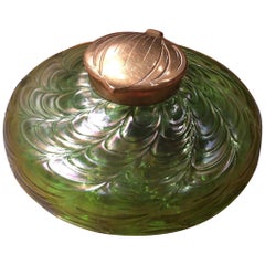 Iridescent Art Nouveau Art Glass Inkwell