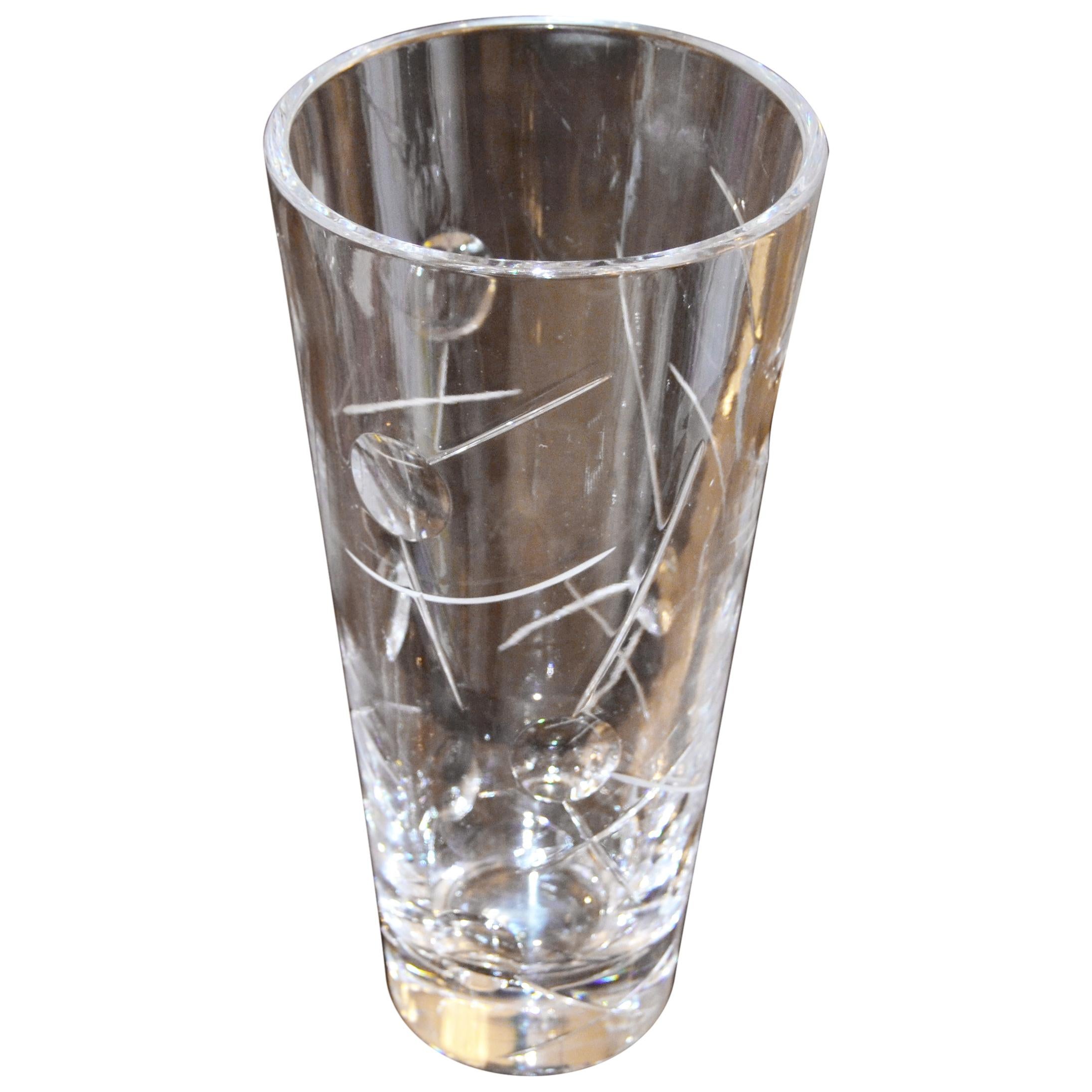 Royal Doulton Cut Crystal Vase with Bubbles and Etching, England For