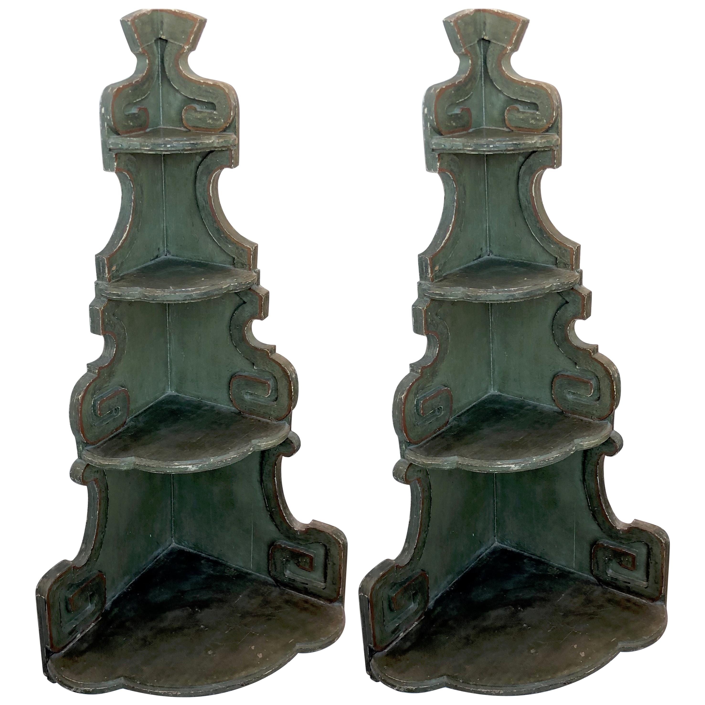 Pair of 18th Century Italian Painted Corner Shelves