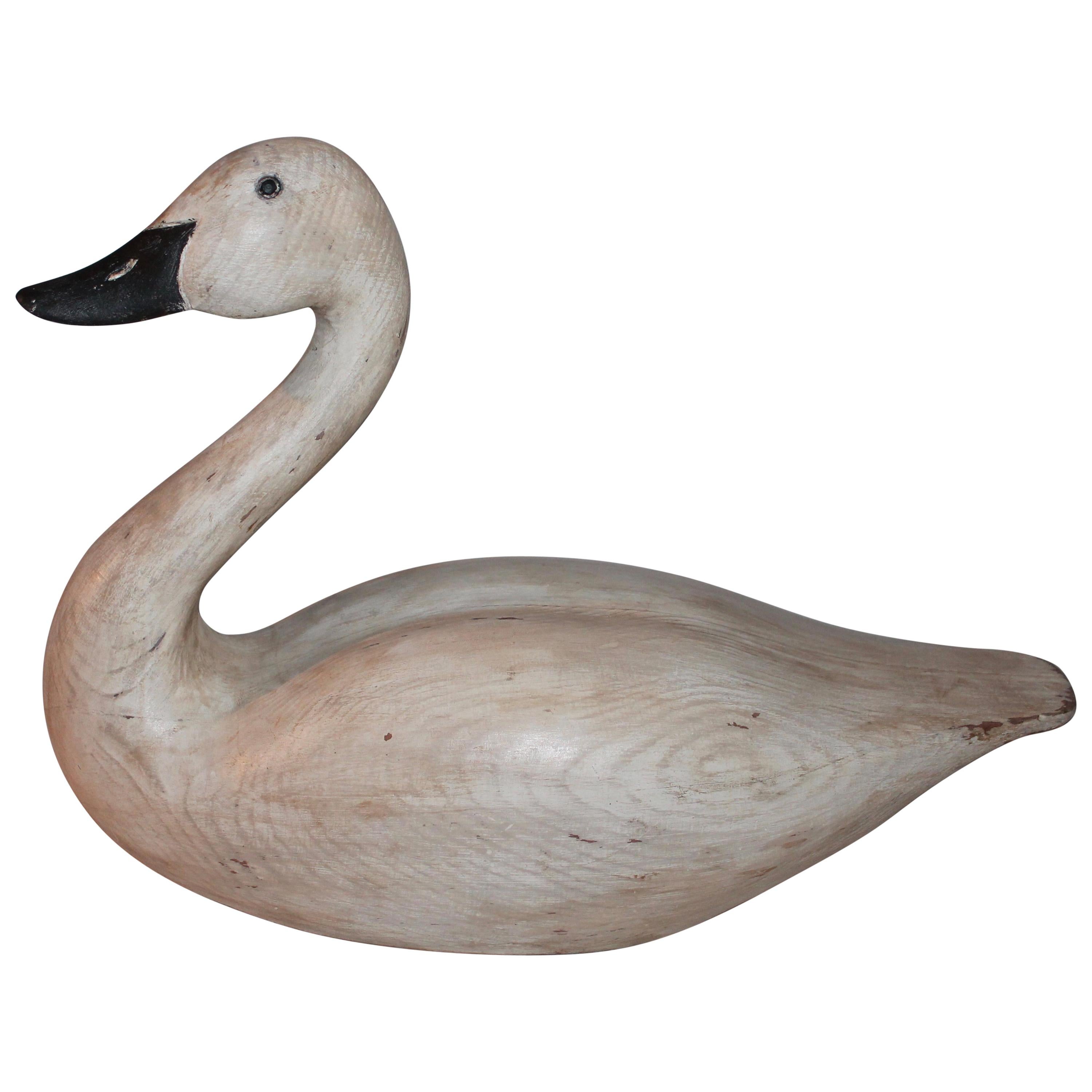 20th Century Original White Painted Hand Carved Canadian Goose