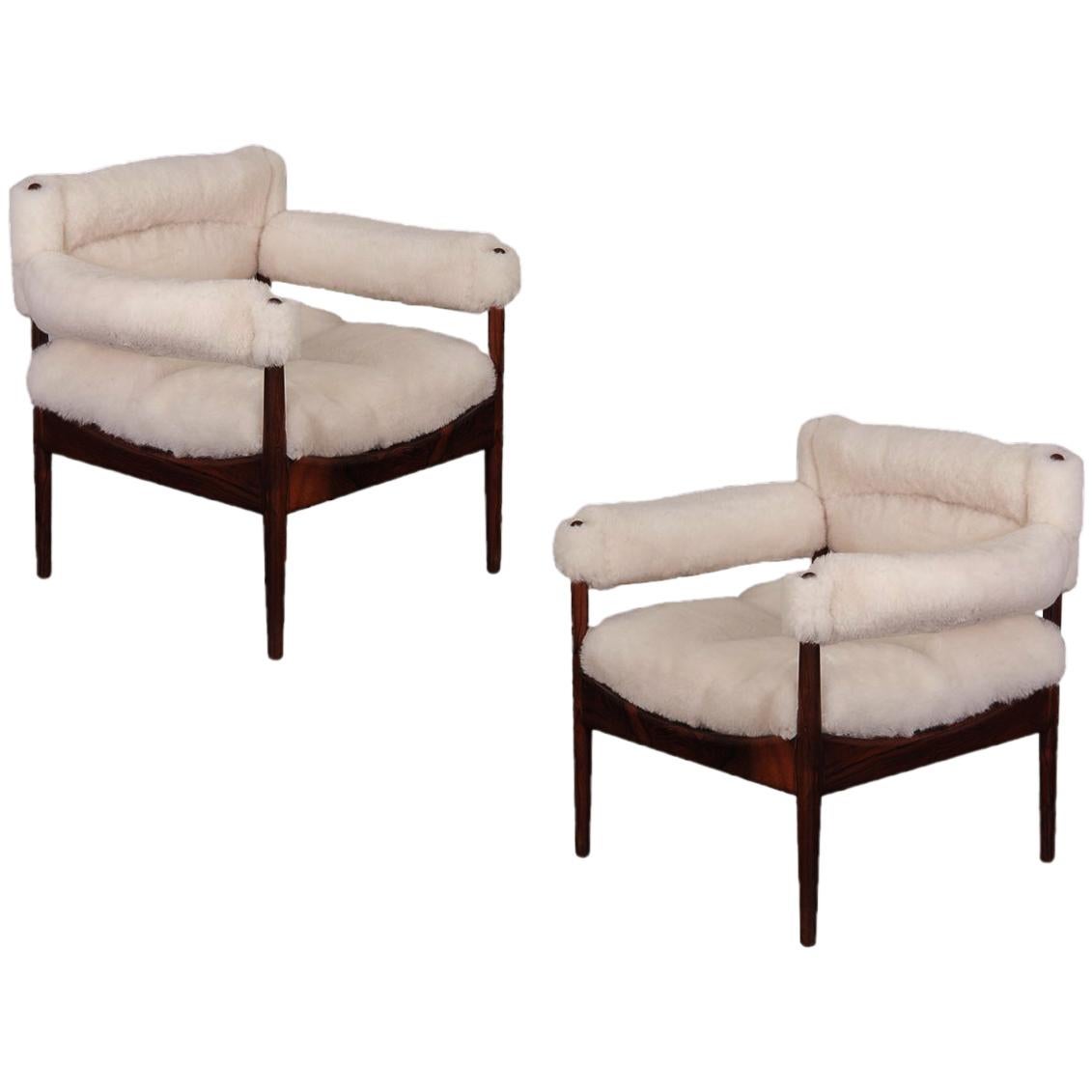 Pair of Kristian Vedel Sheepskin Modus Lounge Chairs