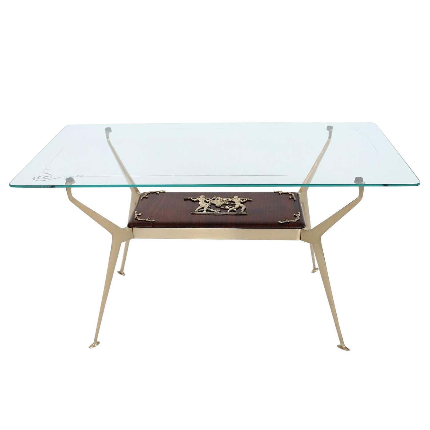 Italian Midcentury Coffee Table or Side Table with Brass and Mahogany ...