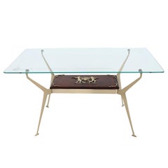 Italian Midcentury Coffee Table or Side Table with Brass and Mahogany, 1950s
