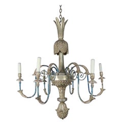 Vintage Italian Style Carved Silvered and Painted Chandelier