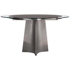 Minimalist Steel and Glass Round Dining Table Attributed to Maison Jansen