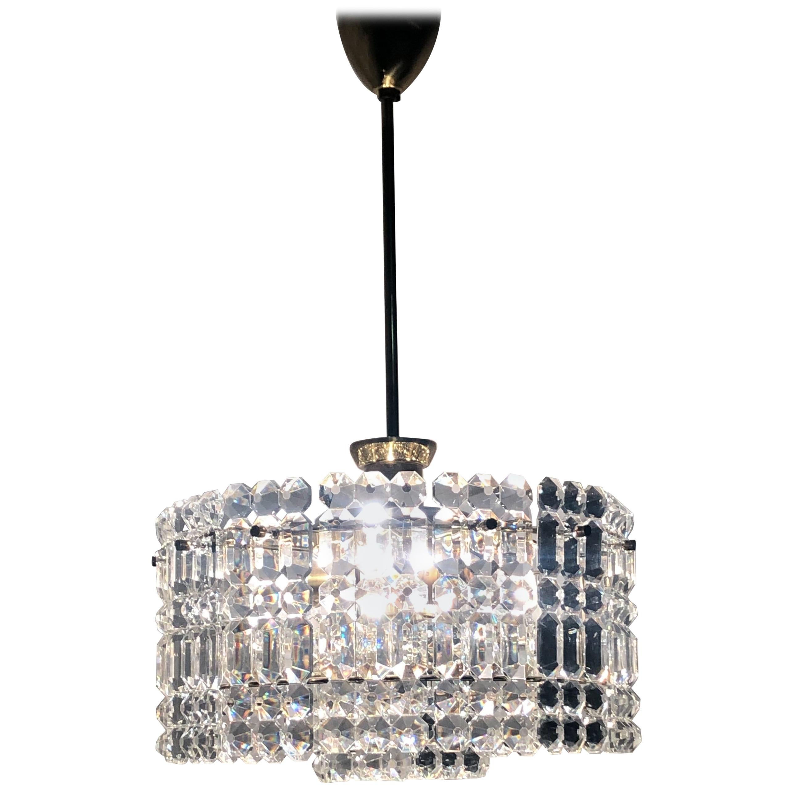 Crystal Glass Prism Chandelier from Kinkeldey, 1960s Crystal Glass Prism Chandelier from Kinkeldey, 1960s