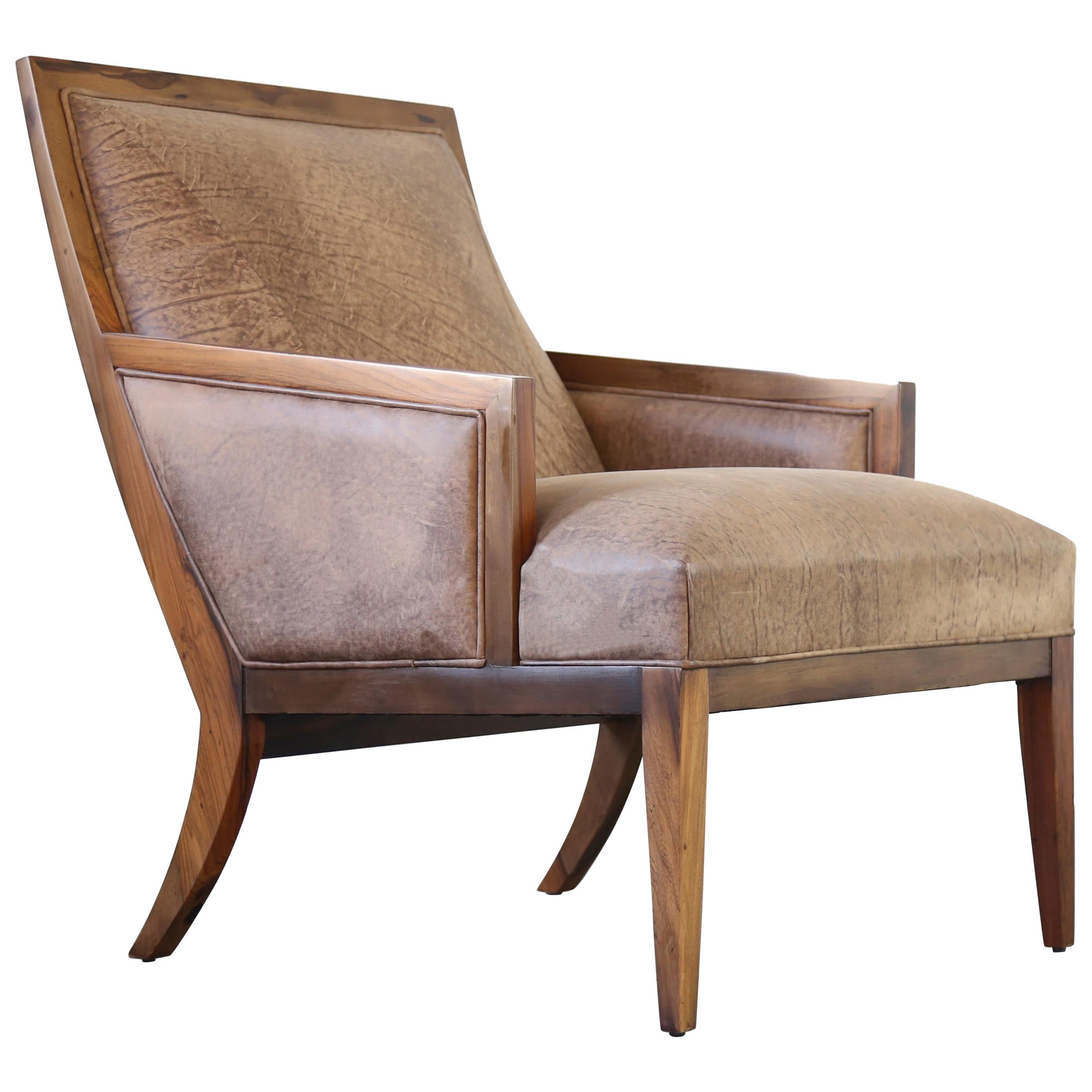 Contemporary Wood and Leather Lounge Chair from Costantini, Belgrano