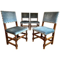 Antique CLEARANCE Set of 4 French Country Provincial Rustic Blue Dining Castle Chairs